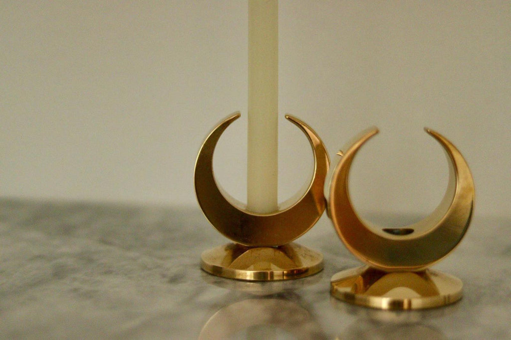 Pair of Mid-Century Swedish Brass Candle Holders by Arthur Pe Kolbäck