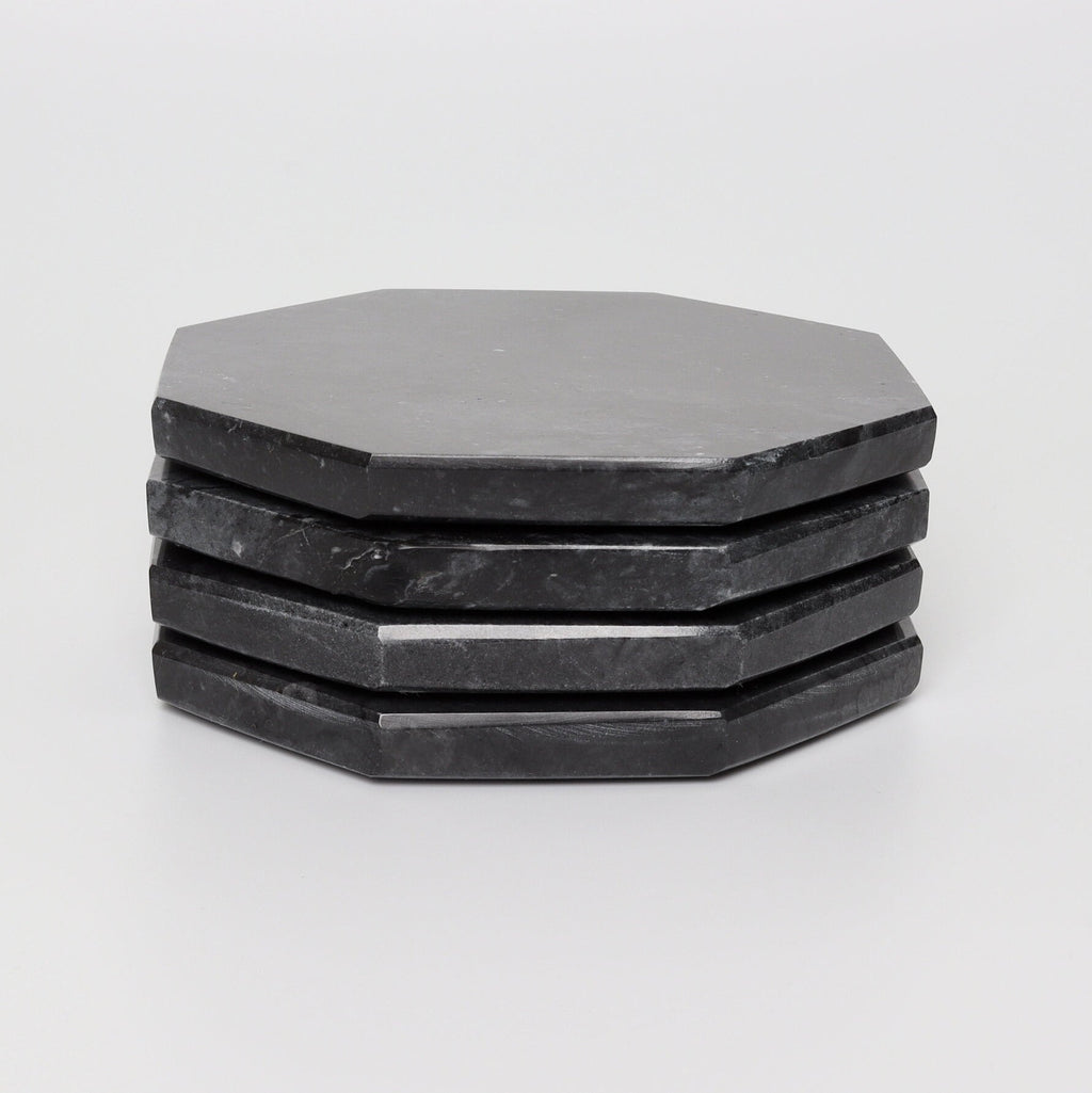Angelo – Black Octagonal Large Natural Marble Coasters - set of 4 patinatwine