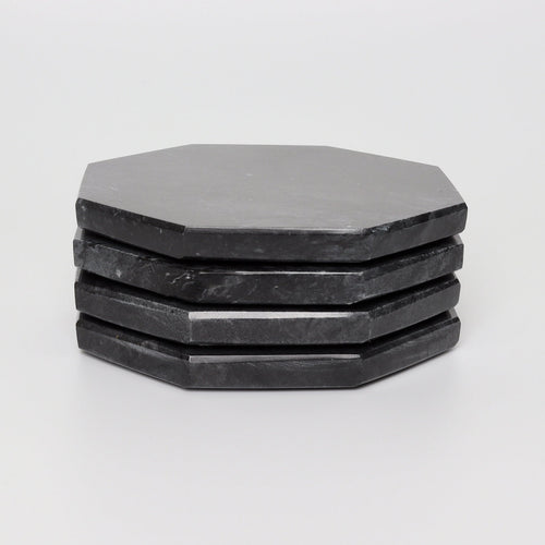 Angelo – Black Octagonal Large Natural Marble Coasters - set of 4 patinatwine