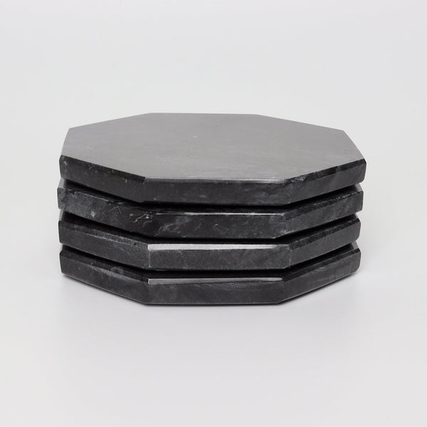 Angelo – Black Octagonal Large Natural Marble Coasters - set of 2