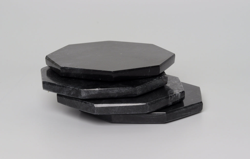 Angelo – Black Octagonal Large Natural Marble Coasters - set of 4 patinatwine