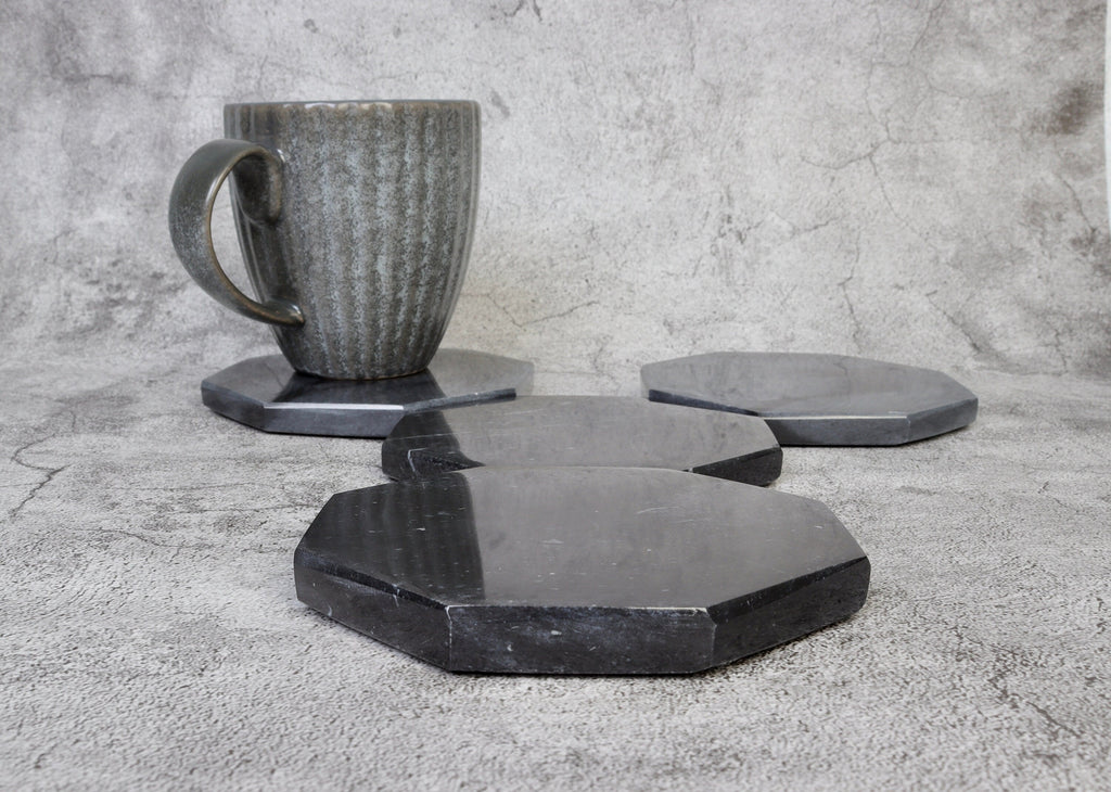 Angelo – Black Octagonal Large Natural Marble Coasters - set of 4 patinatwine