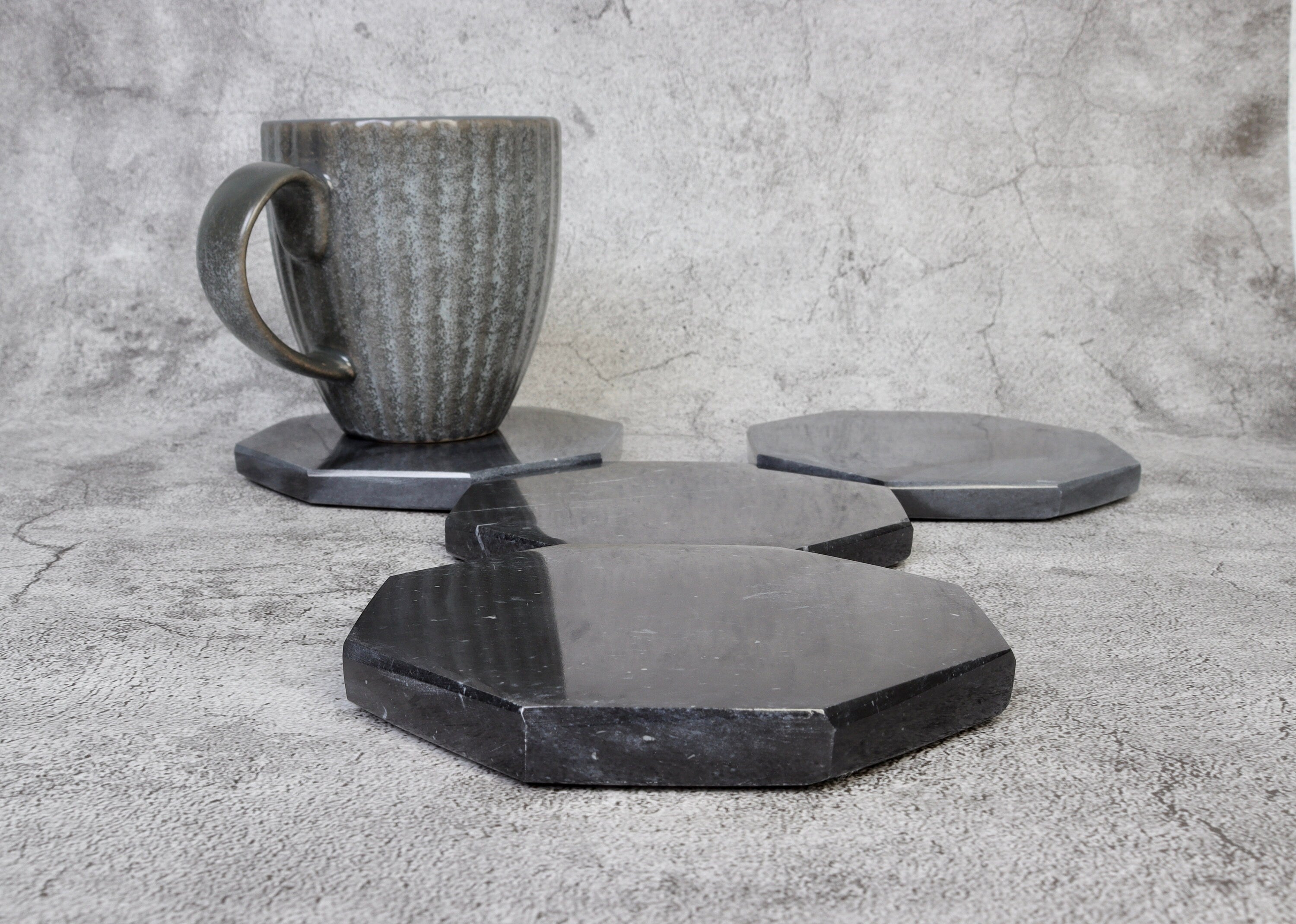 Angelo – Black Octagonal Large Natural Marble Coasters - set of 4 patinatwine