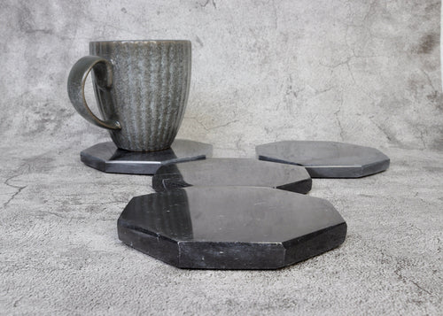 Angelo – Black Octagonal Large Natural Marble Coasters - set of 4 patinatwine
