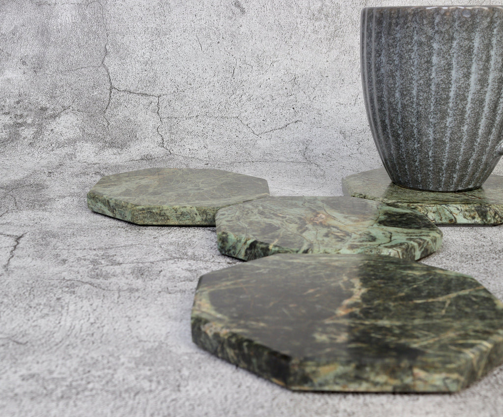 Angelo – Indian Green Octagonal Natural Marble Coasters - set of 4 patinatwine