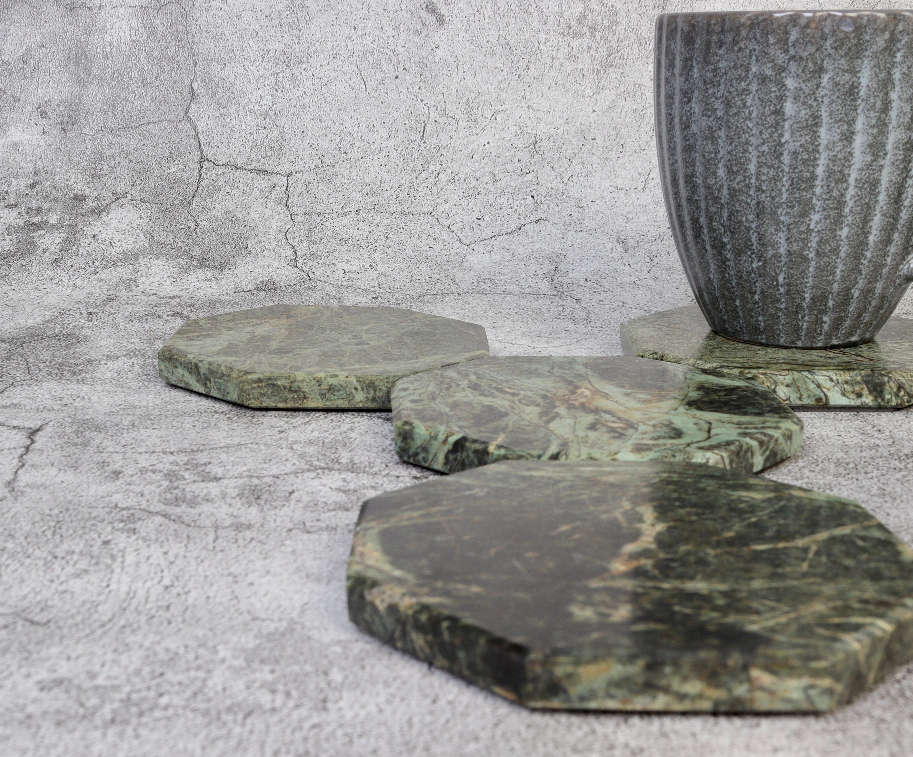 Angelo – Indian Green Octagonal Natural Marble Coasters - set of 4 patinatwine