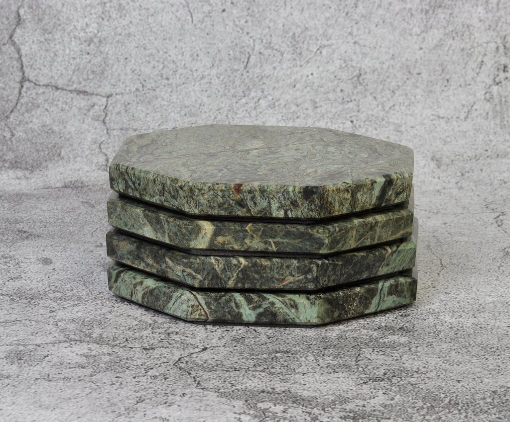 Angelo – Indian Green Octagonal Natural Marble Coasters - set of 4 patinatwine