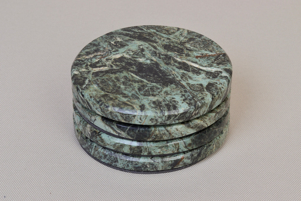 Gabriella – Chunky Indian Green Round Natural Marble Coasters - set of 4 patinatwine