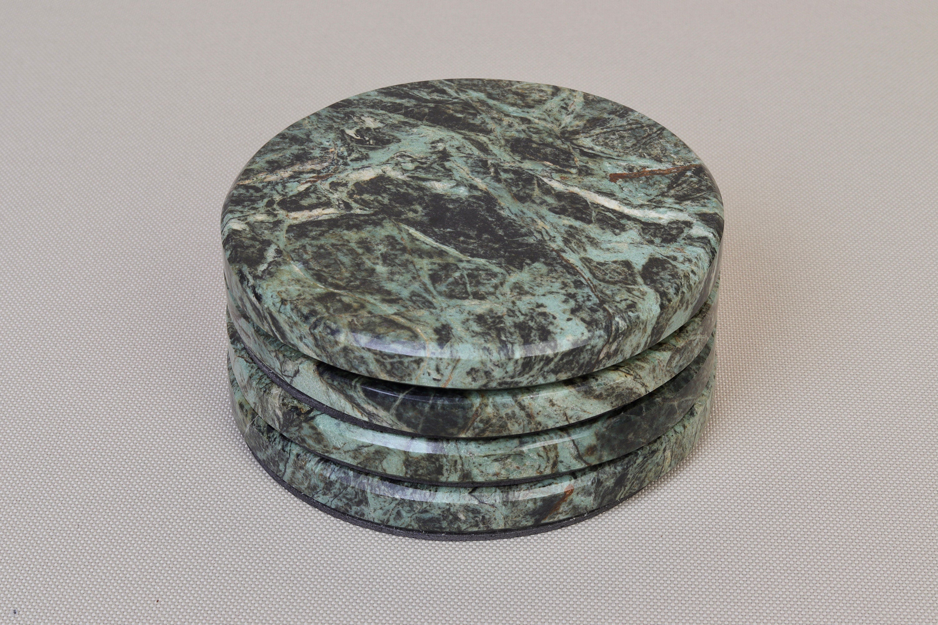 Gabriella – Chunky Indian Green Round Natural Marble Coasters - set of 4 patinatwine
