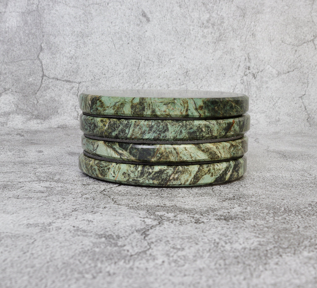 Gabriella – Chunky Indian Green Round Natural Marble Coasters - set of 4 patinatwine