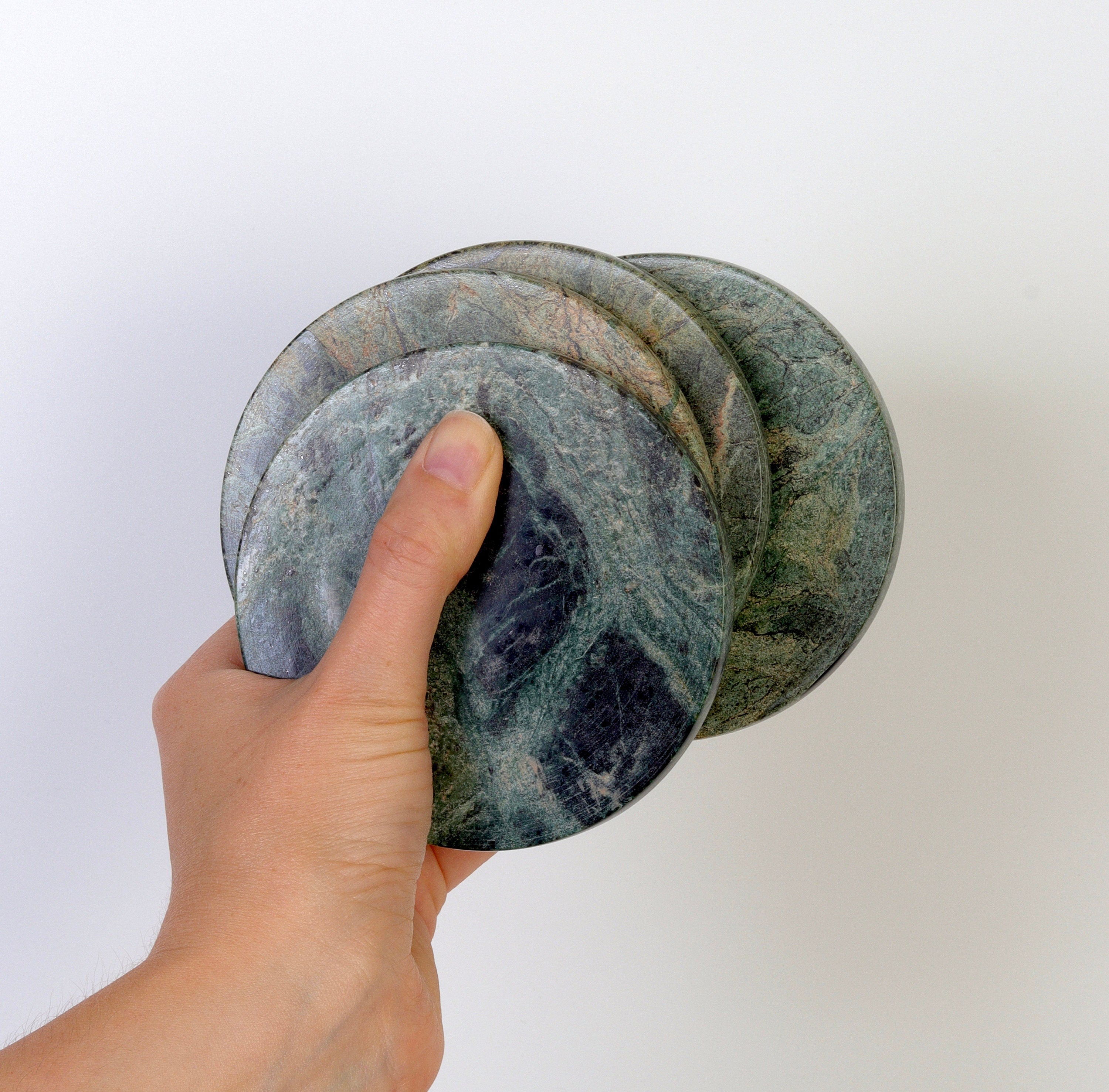 Gabriella – Chunky Indian Green Round Natural Marble Coasters - set of 4 patinatwine
