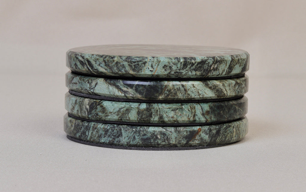 Gabriella – Chunky Indian Green Round Natural Marble Coasters - set of 4 patinatwine