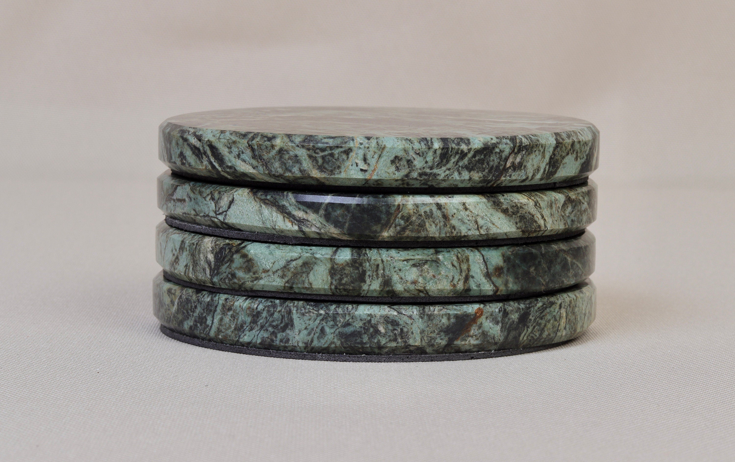 Gabriella – Chunky Indian Green Round Natural Marble Coasters - set of 4 patinatwine