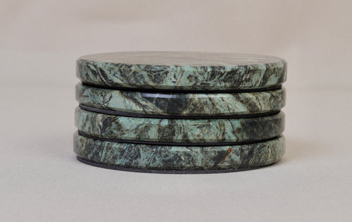Gabriella – Chunky Indian Green Round Natural Marble Coasters - set of 4 patinatwine