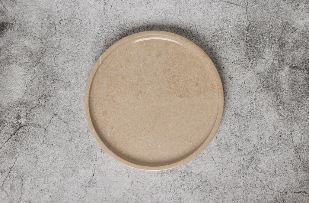 Gabriella – Round Travertine Tray patinatwine