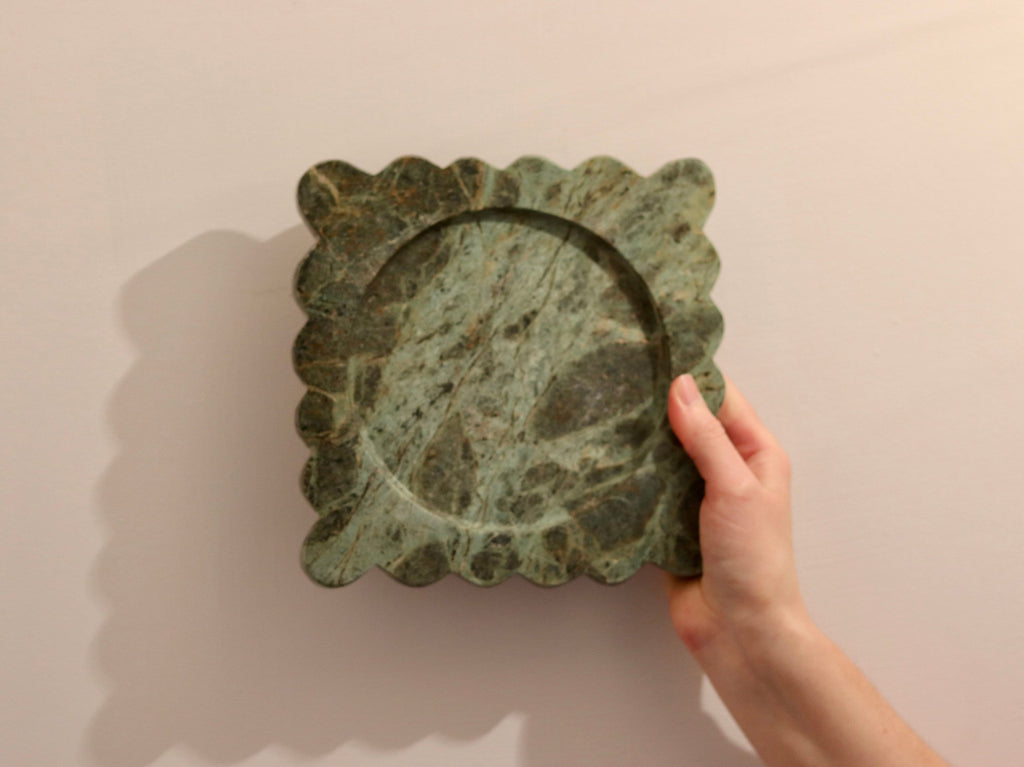 Serafina – Indian Green Square Scallop Marble Tray  | W20cm H 2cm