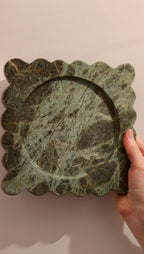 Serafina – Indian Green Square Scallop Marble Tray  | W20cm H 2cm