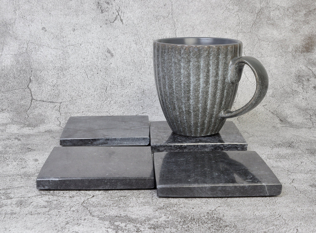Madeji – Black Square Natural Marble Coasters - set of 4 patinatwine