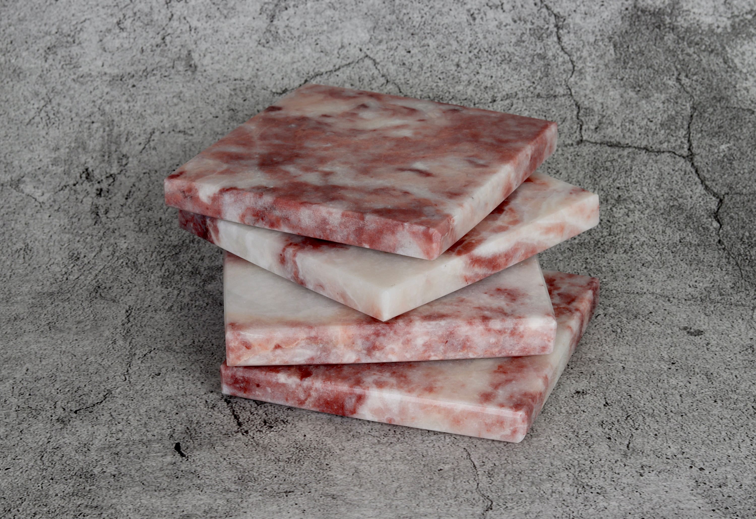 Madeji – Pink Square Natural Marble Coasters- set of 4 patinatwine