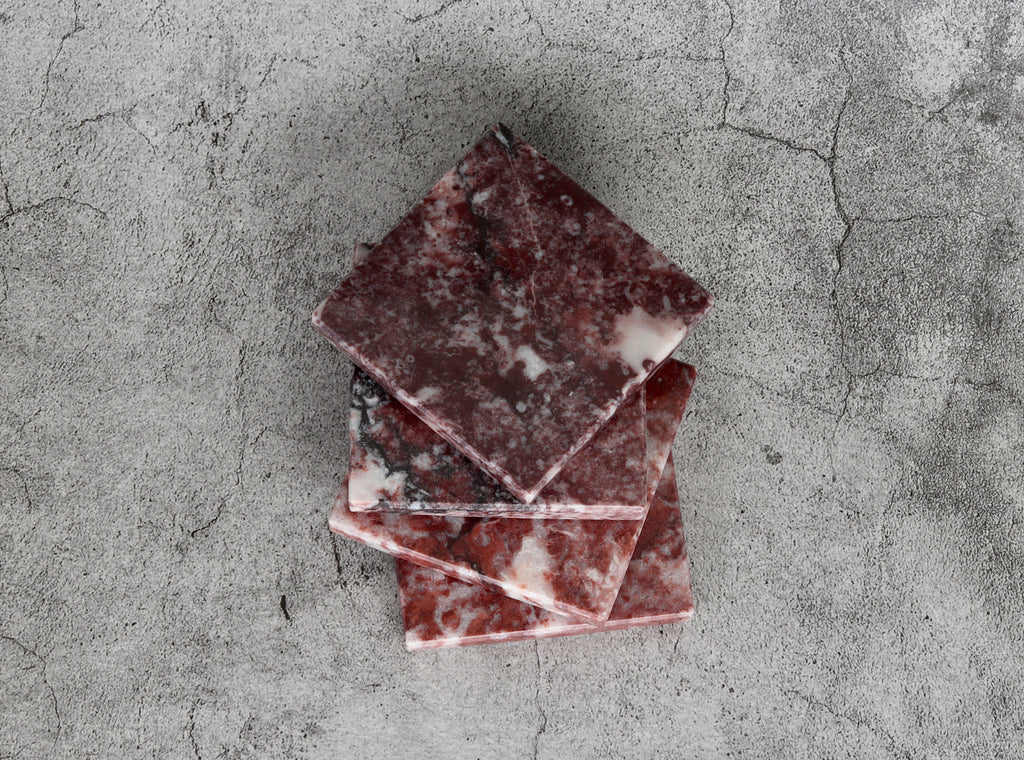 Madeji – Pink Square Natural Marble Coasters- set of 4 patinatwine