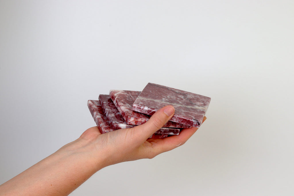 Madeji – Pink Square Natural Marble Coasters- set of 4 patinatwine