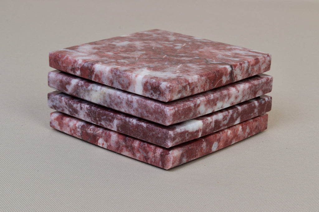 Madeji – Pink Square Natural Marble Coasters- set of 4 patinatwine