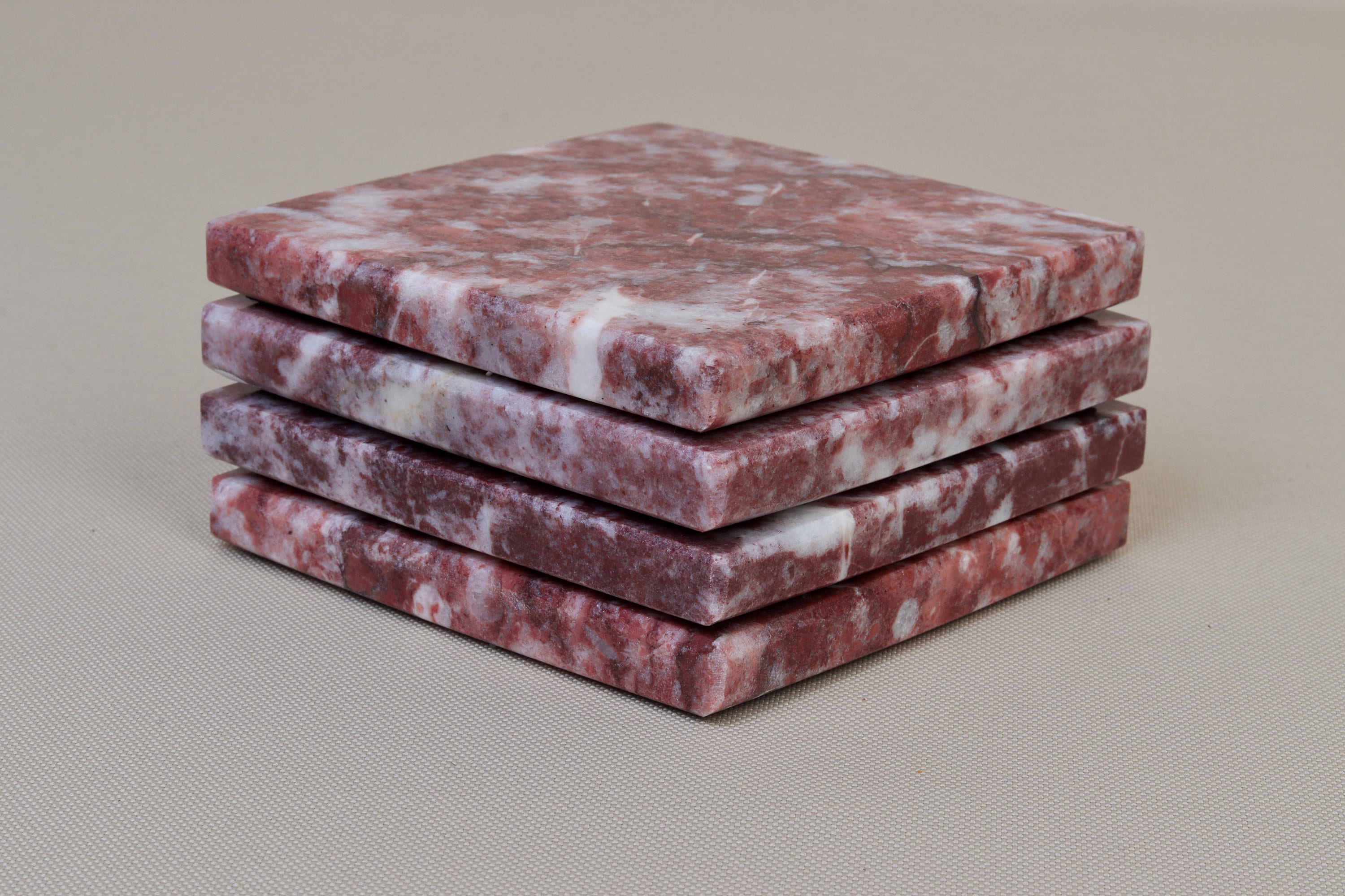 Madeji – Pink Square Natural Marble Coasters- set of 4 patinatwine