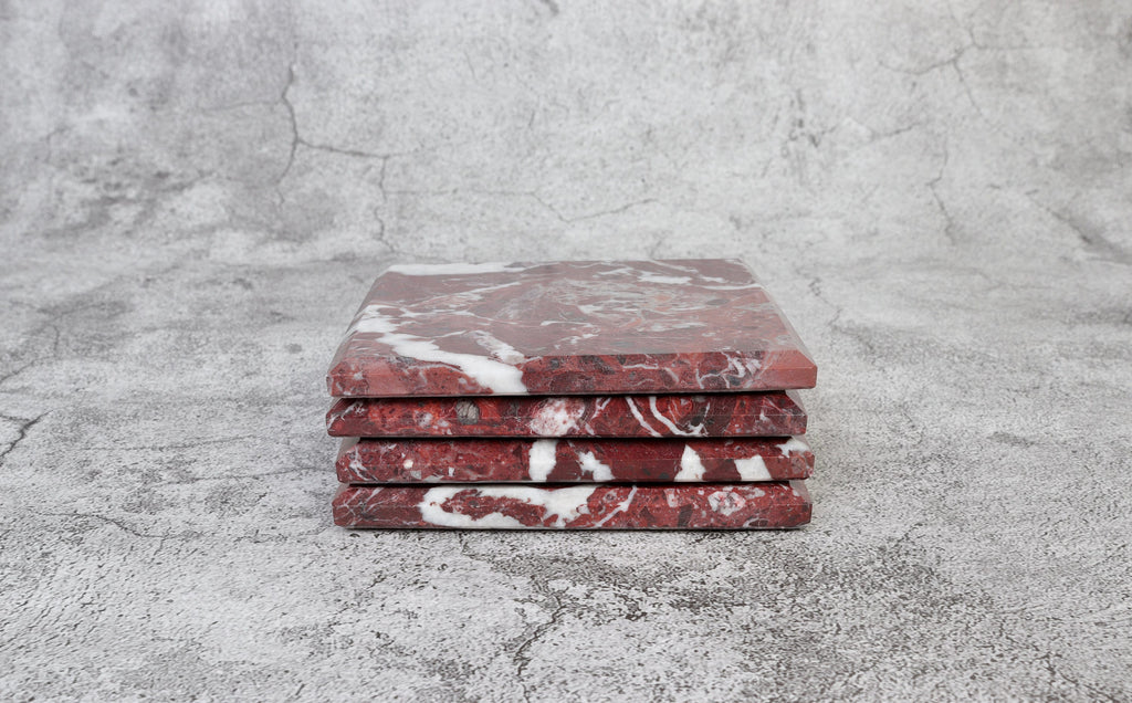 Madeji – Red Square Natural Marble Coasters - set of 4 patinatwine