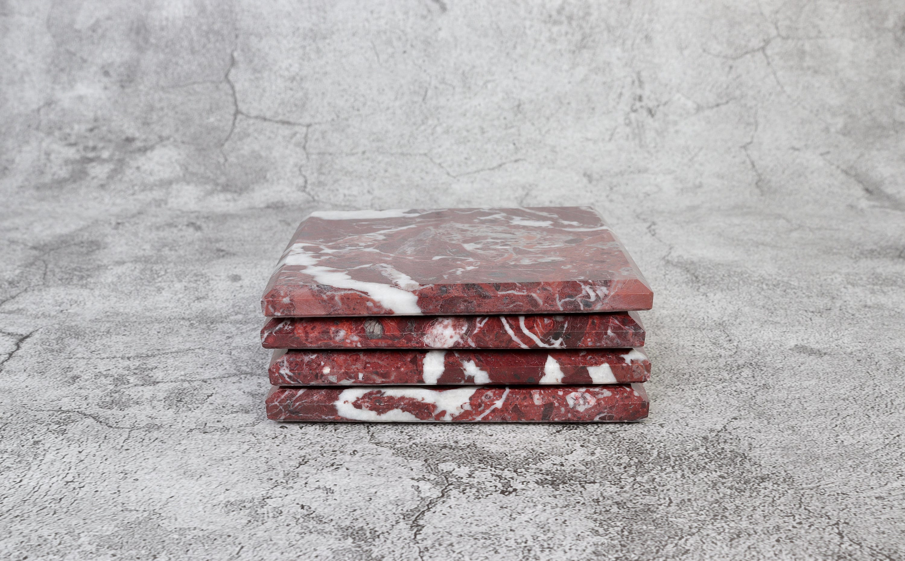 Madeji – Red Square Natural Marble Coasters - set of 4 patinatwine