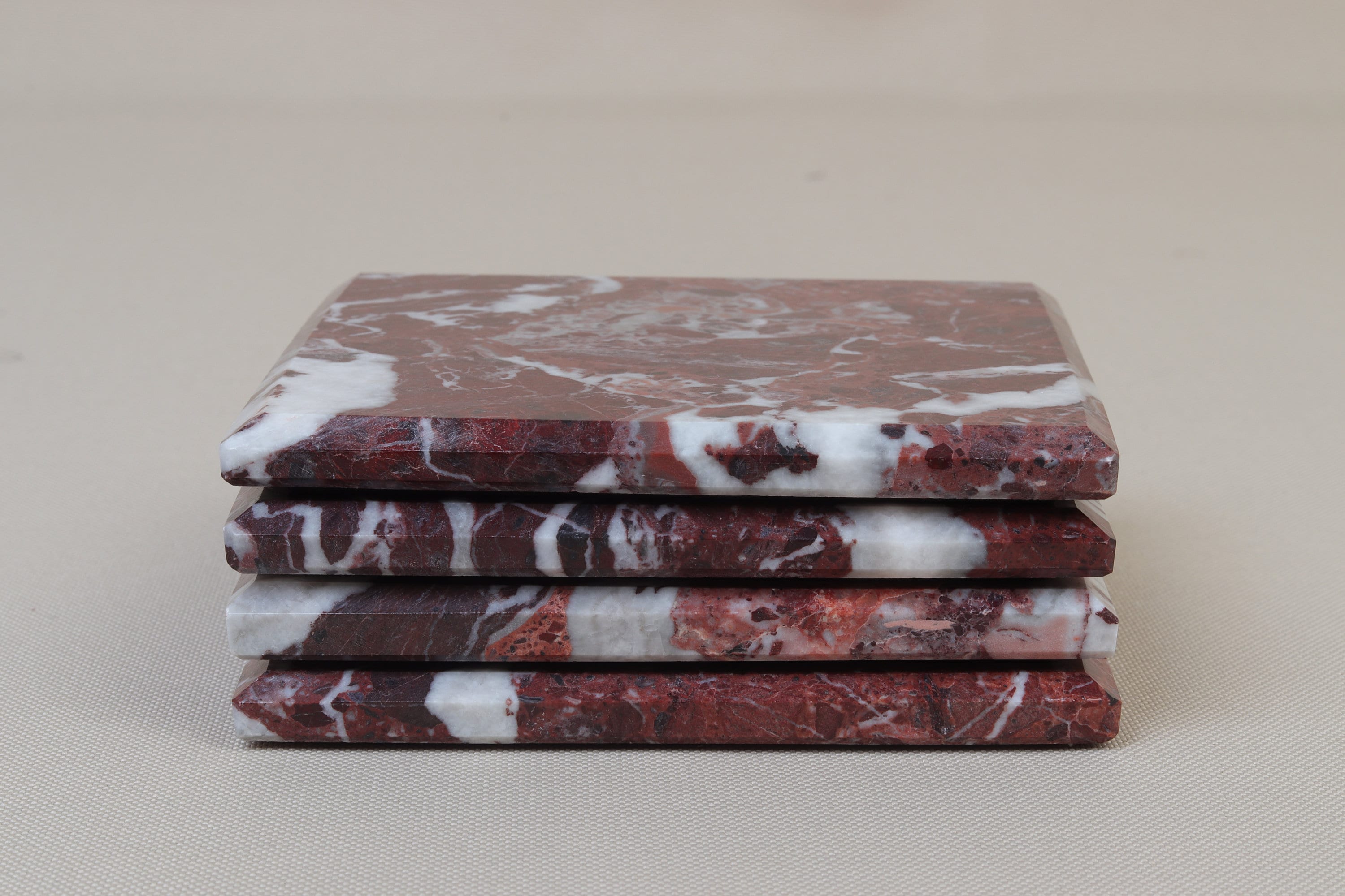 Madeji – Red Square Natural Marble Coasters - set of 4 patinatwine