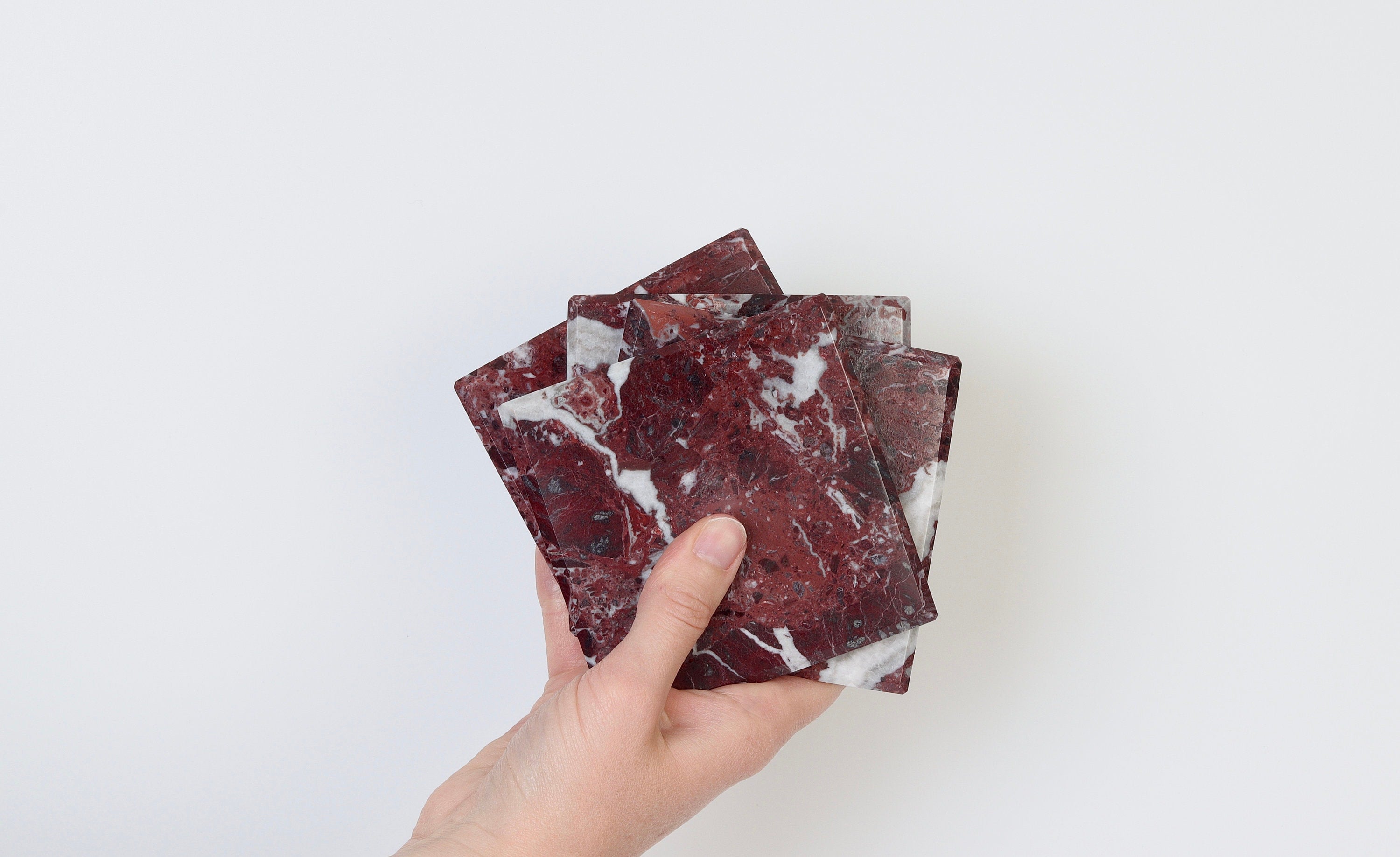 Madeji – Red Square Natural Marble Coasters - set of 4 patinatwine