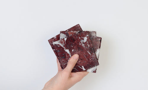 Madeji – Red Square Natural Marble Coasters - set of 4 patinatwine