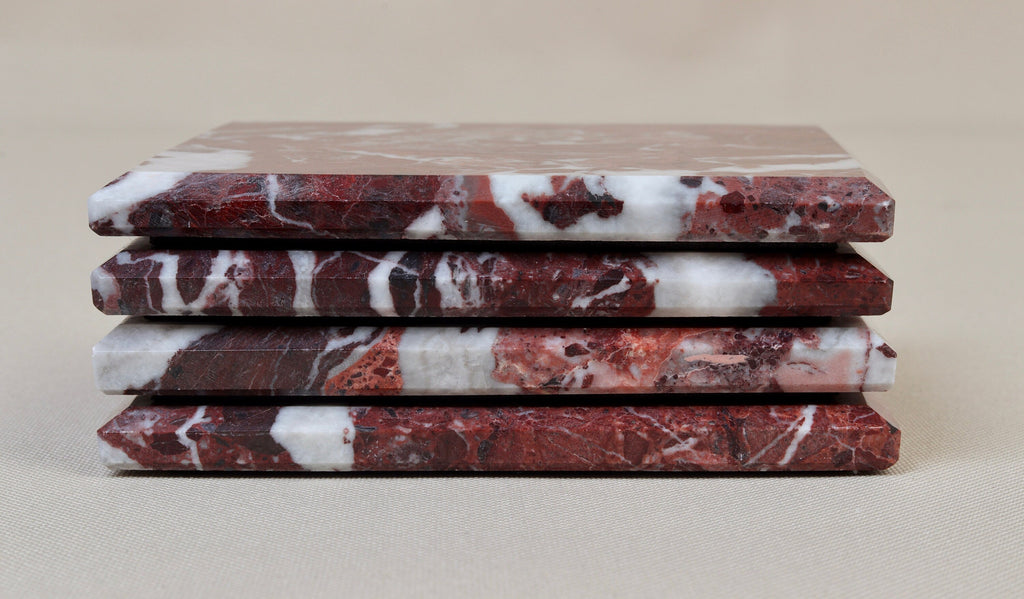 Madeji – Red Square Natural Marble Coasters - set of 4 patinatwine
