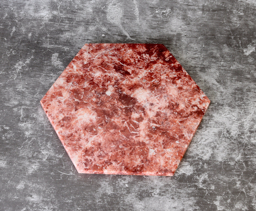 Pink Hexagonal Natural Marble Serving Tray | 30 x 25 cm patinatwine