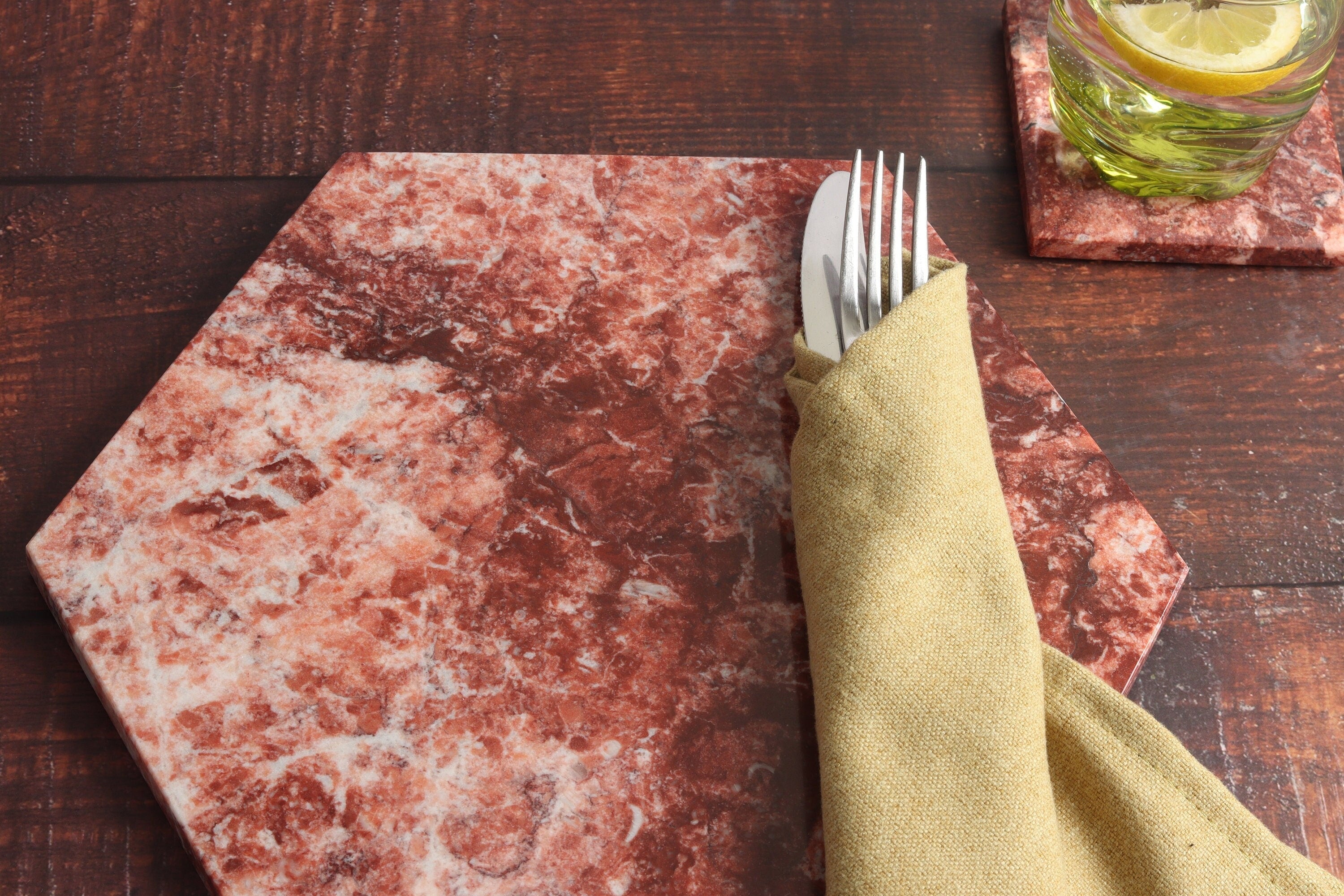 Pink Hexagonal Natural Marble Serving Tray | 30 x 25 cm patinatwine