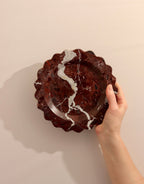 Serafina – Red Round Scallop Marble Tray  | W20cm H 2cm