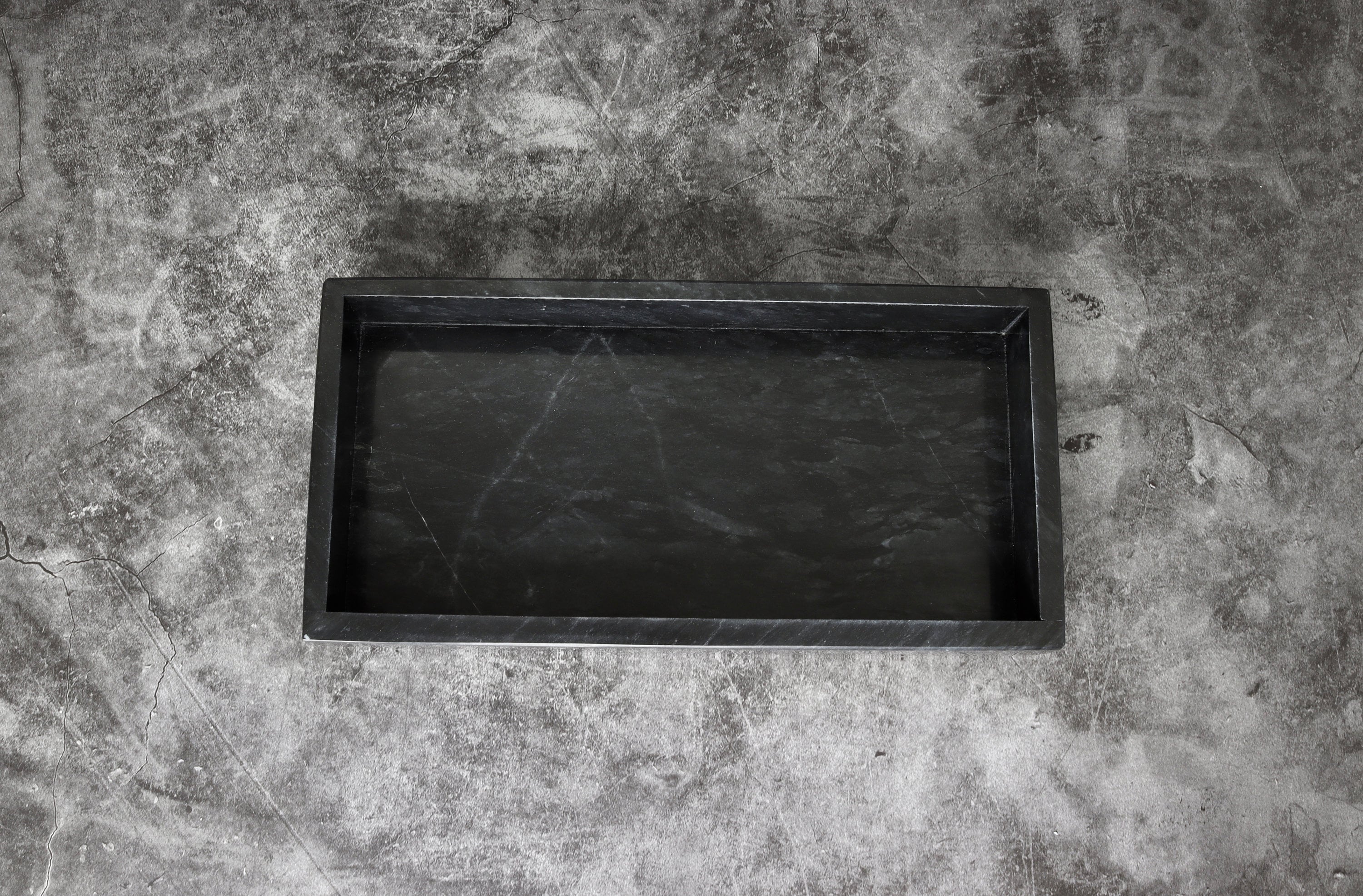 Salvatore – Black Rectangular Natural Marble Tray | L 30cm W 15cm H 5cm | 2.5kg approx. patinatwine