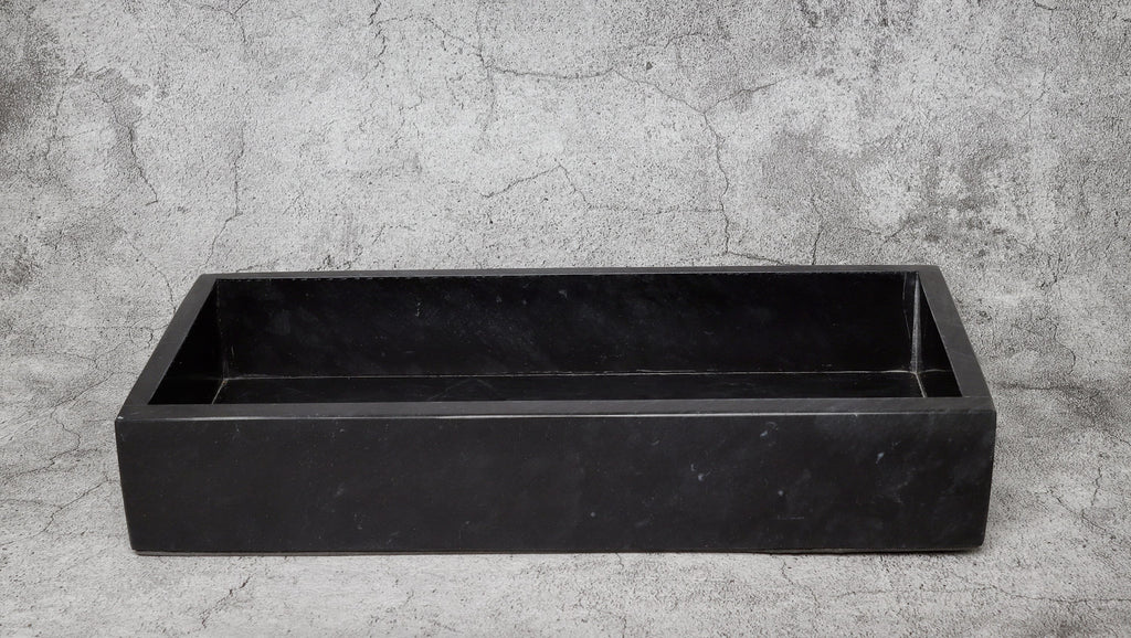 Salvatore – Black Rectangular Natural Marble Tray | L 30cm W 15cm H 5cm | 2.5kg approx. patinatwine