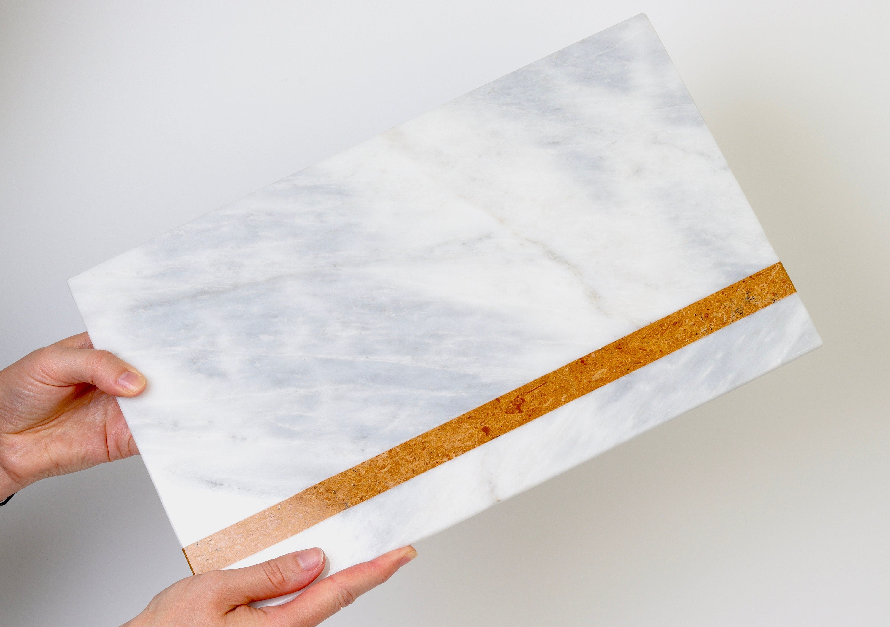 Salvatore – White Rectangular Natural Marble Serving Tray patinatwine