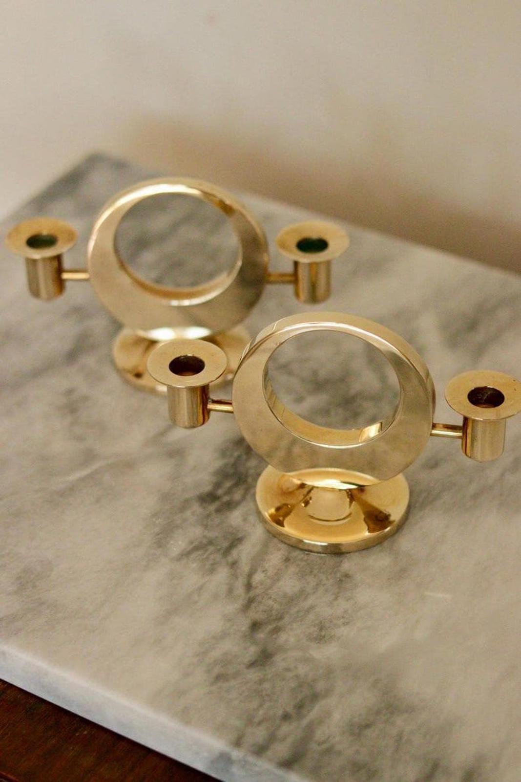 Pair of Swedish Brass Candle Holders by Arthur Pe Kolbäck