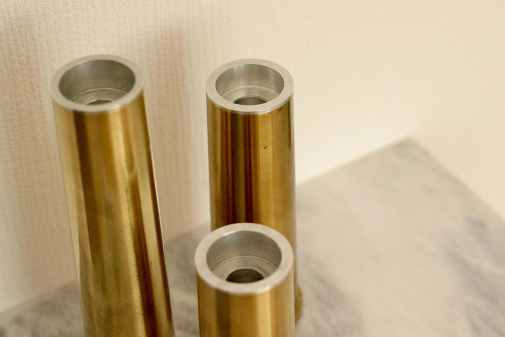 Original Trio of Mid-Century Brass Candle holders