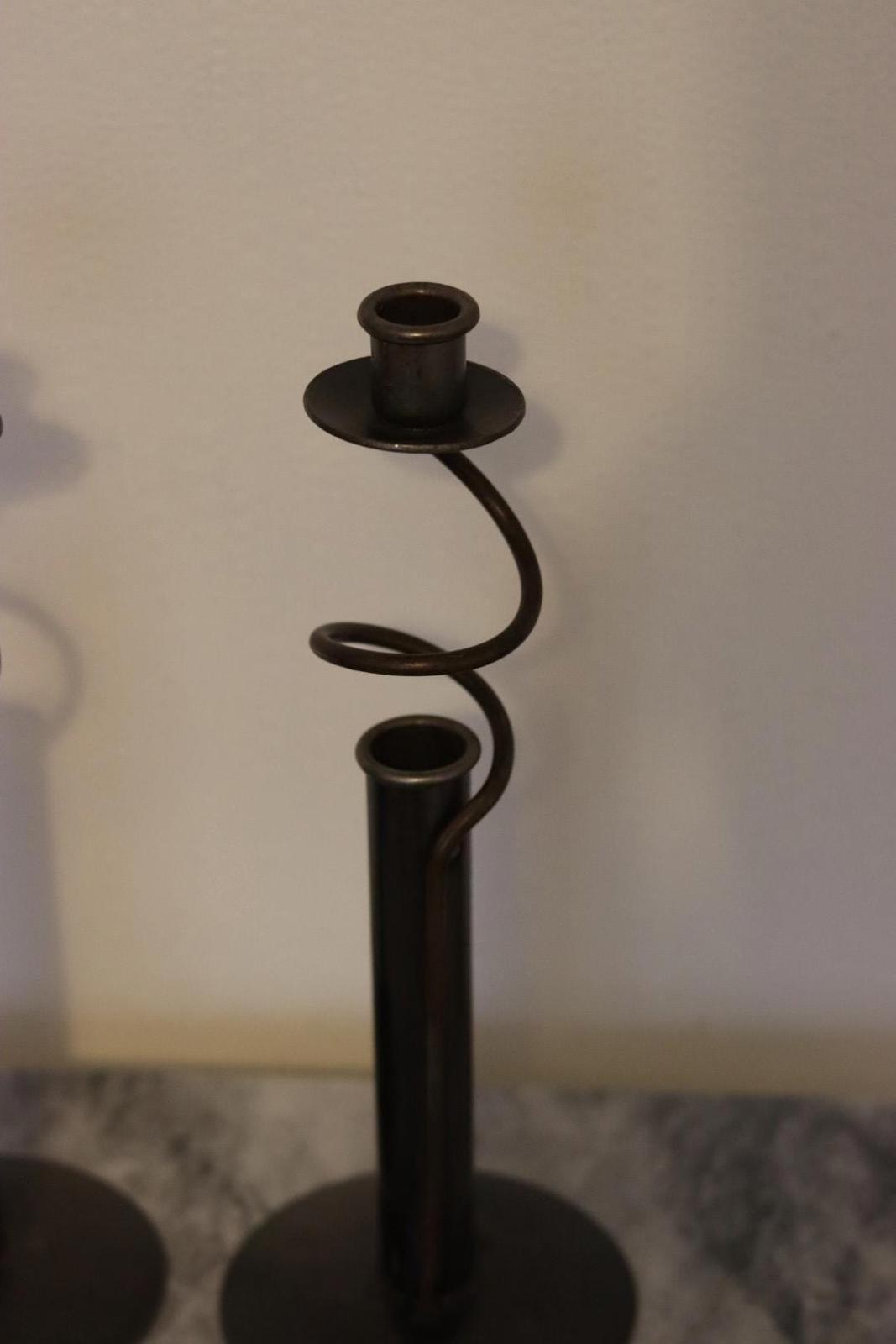 Pair of Vintage Swedish Sculptural Wrought Iron Candle Holders