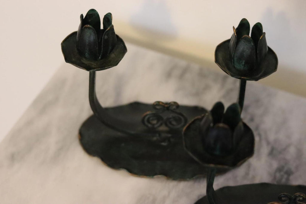 Pair of Swedish Vintage Candle Holders – Handcrafted Lotus-Style