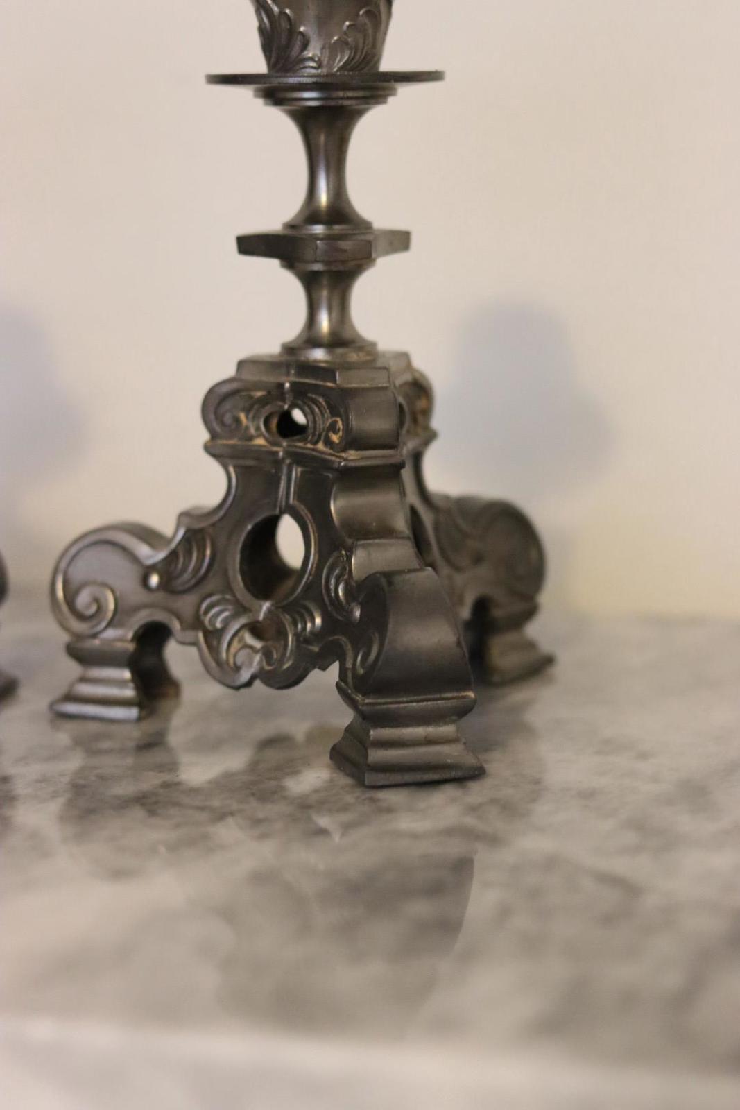 Pair of Swedish Antique Baroque-Style Metal Candle Holders – Ornate Vintage