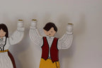 Pair of Vintage Scandinavian Folk Art Wooden Candle Holder Couple – Hand-Painted