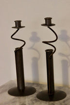Pair of Vintage Swedish Sculptural Wrought Iron Candle Holders