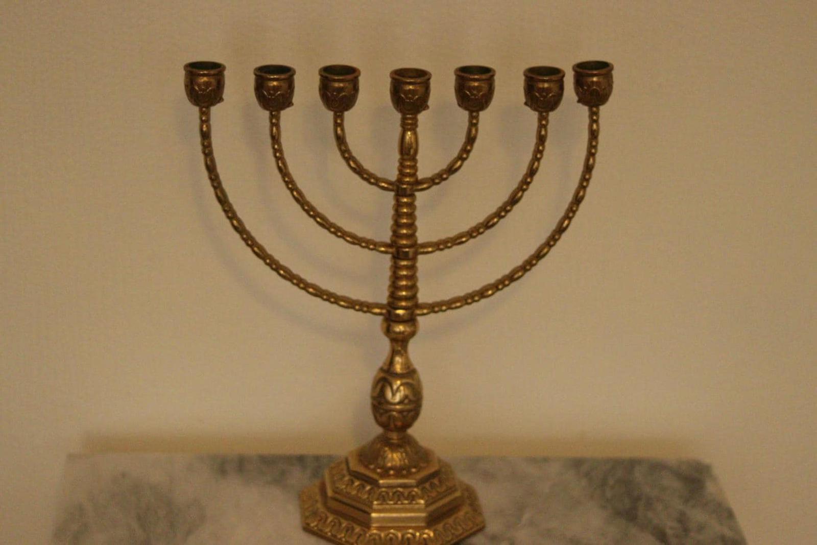 Vintage Brass Menorah - 7 Branch Candle Holder with Ornate Detailing