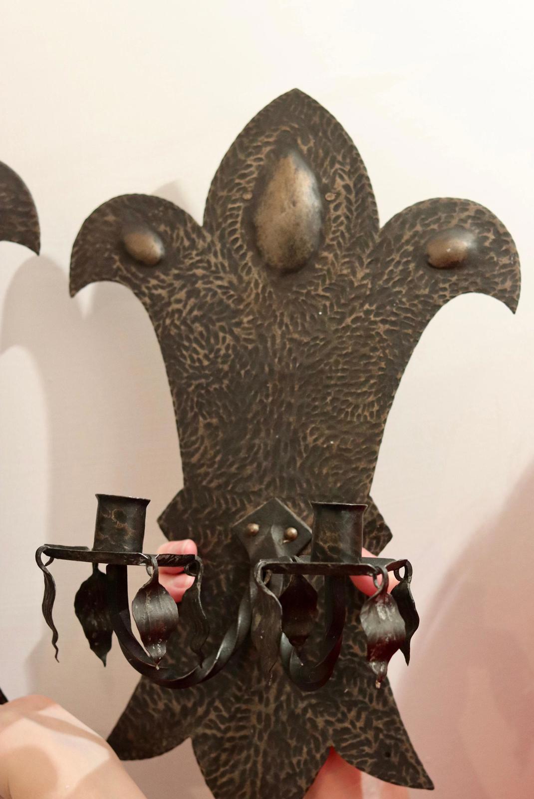 Pair of Brutalist Style Copper Sconces