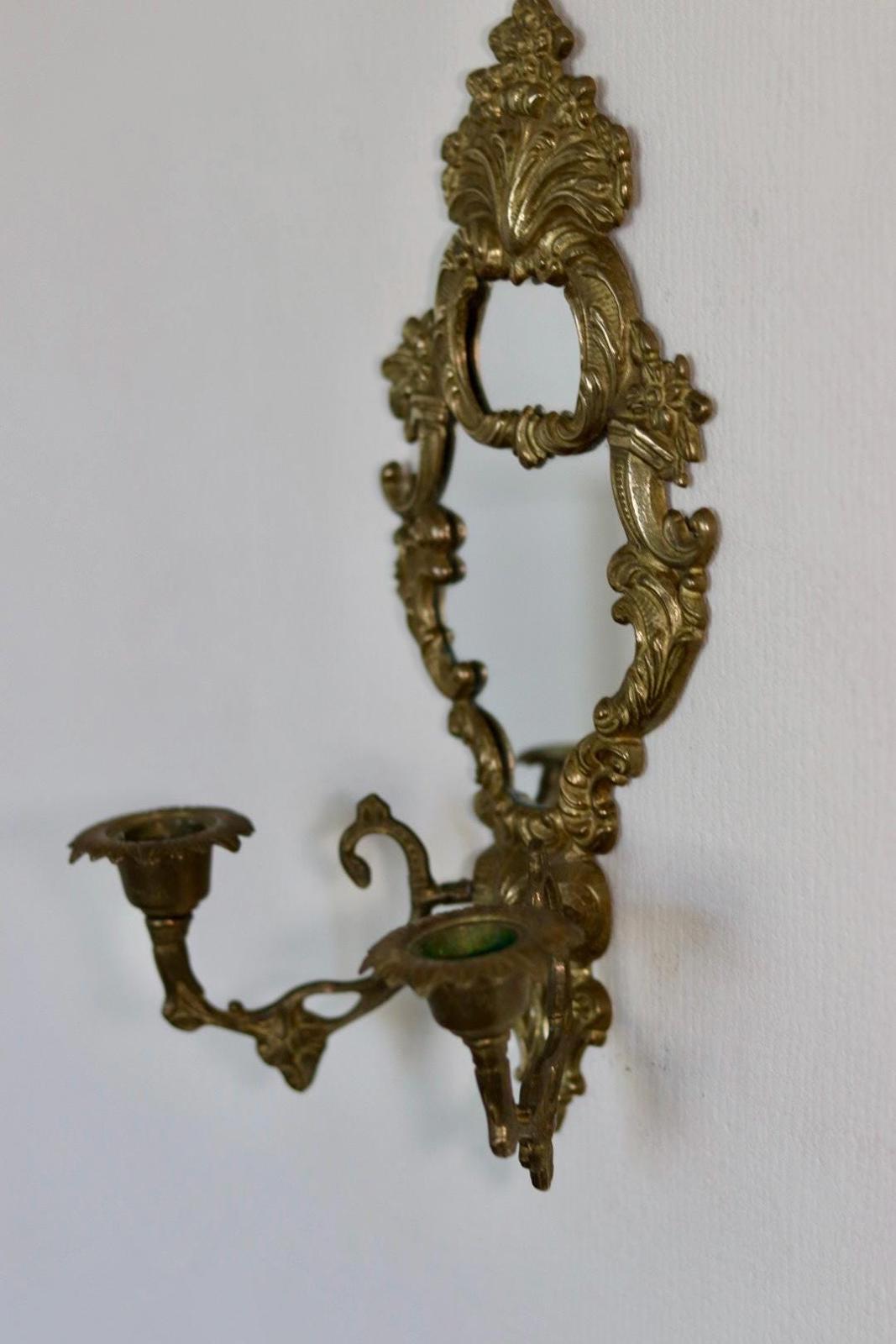 Mid Century Swedish Brass Sconce with Mirror