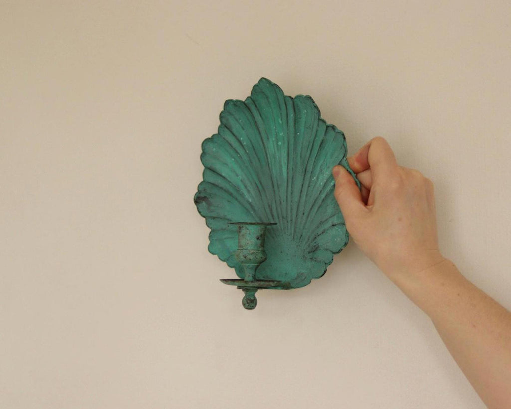 SINGLE Mid Century Swedish Brass Sconce in Verdigris Finish